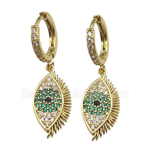 copper hoop Earring paved zircon, eye, gold plated