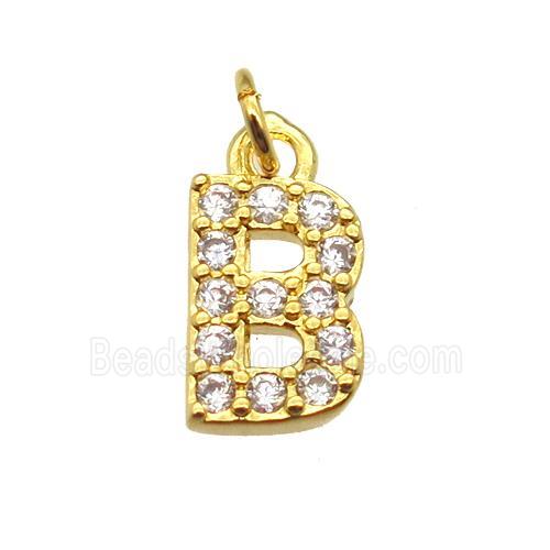 copper letter-B pendant paved zircon, gold plated