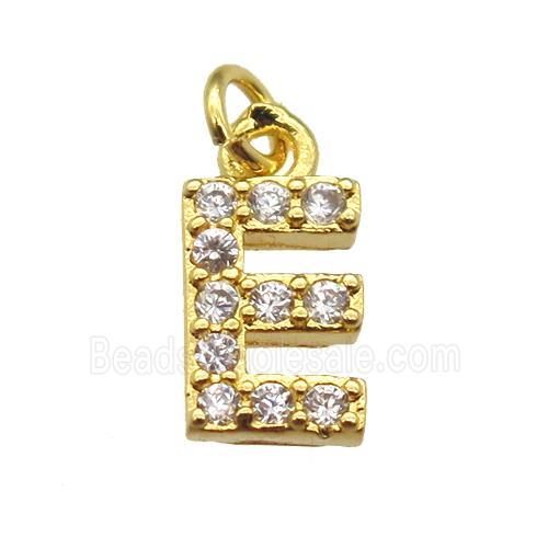 copper letter-E pendant paved zircon, gold plated