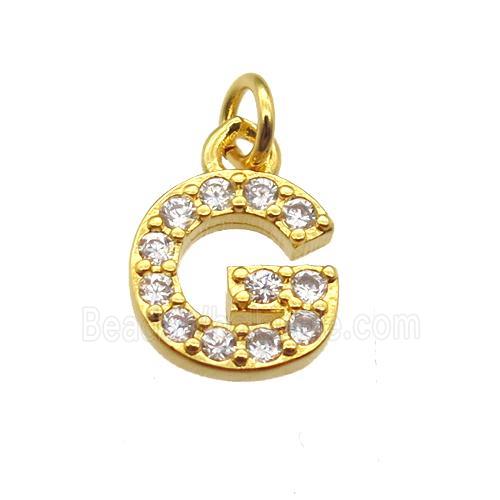 copper letter-G pendant paved zircon, gold plated