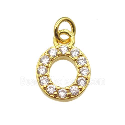 copper letter-O pendant paved zircon, gold plated