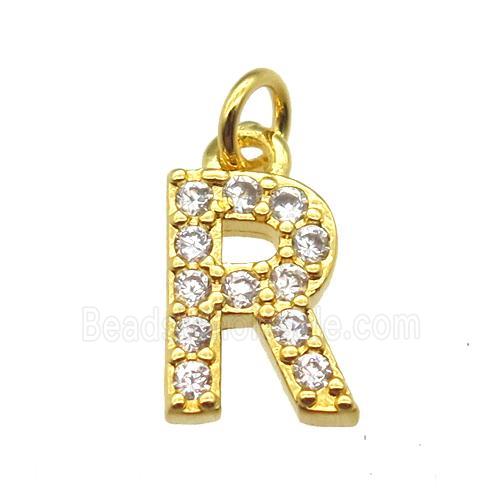 copper letter-R pendant paved zircon, gold plated