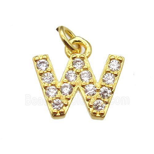 copper letter-W pendant paved zircon, gold plated