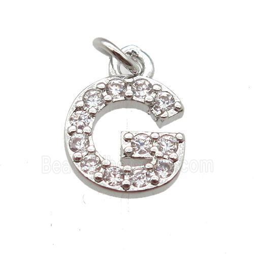 copper letter-G pendant paved zircon, platinum plated
