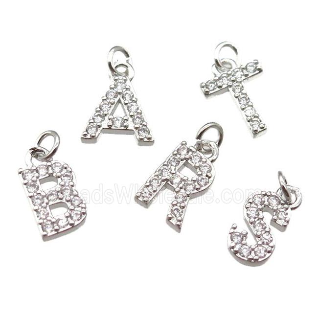 mixed copper Alphabet letter pendant paved zircon, platinum plated