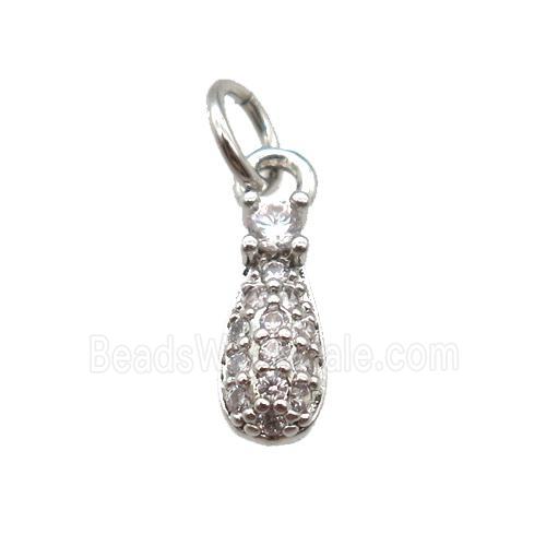 copper teardrop pendant paved zircon, platinum plated