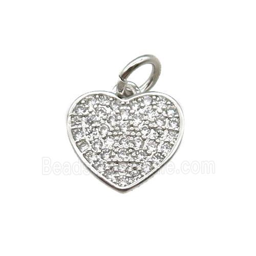 copper heart pendant paved zircon, platinum plated