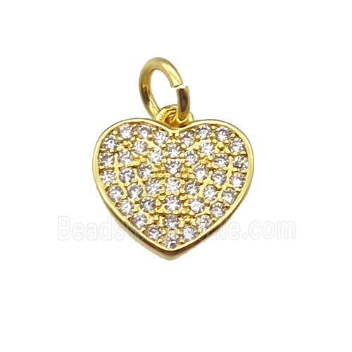 copper heart pendant paved zircon, gold plated