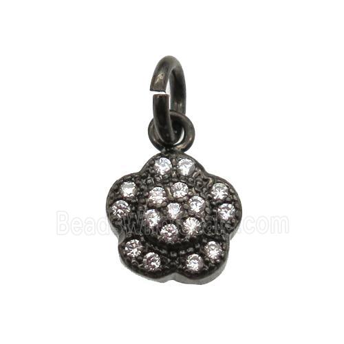 copper flower pendant paved zircon, black plated
