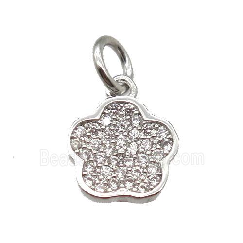 copper flower pendant paved zircon, platinum plated