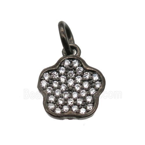 copper flower pendant paved zircon, black plated
