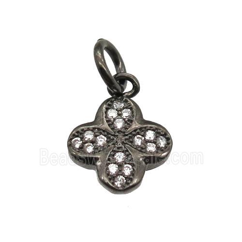 copper clover pendant paved zircon, black plated