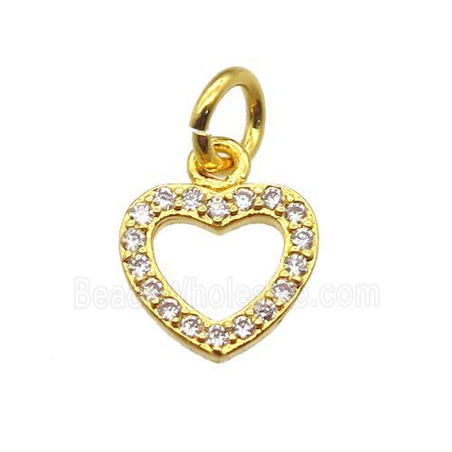 copper heart pendant paved zircon, gold plated