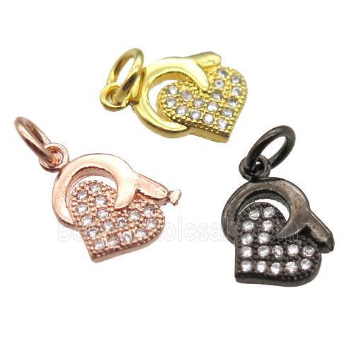 copper heart pendant paved zircon, mixed color