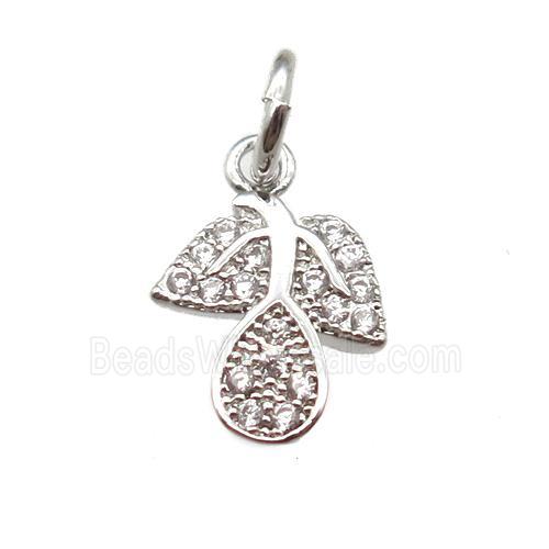 copper leaf pendant paved zircon, platinum plated