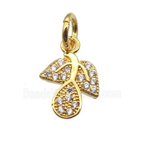 copper leaf pendant paved zircon, gold plated