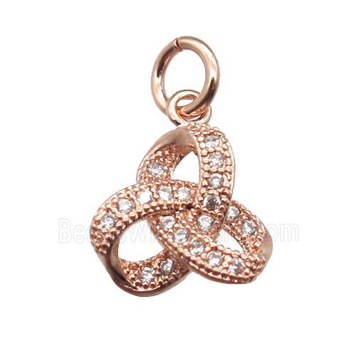 copper knot pendant paved zircon, rose gold