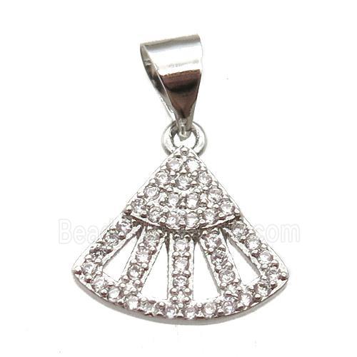 copper fan pendant paved zircon, platinum plated