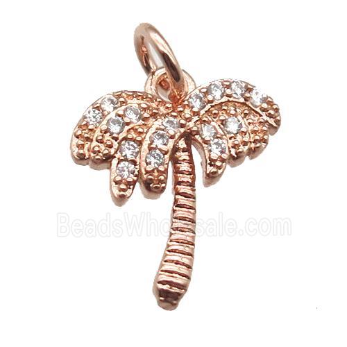 copper coconut-tree pendant paved zircon, rose gold