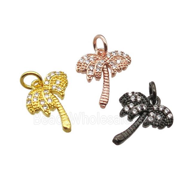 copper coconut-tree pendant paved zircon, mixed color