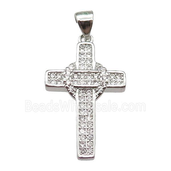 copper cross pendant paved zircon, platinum plated