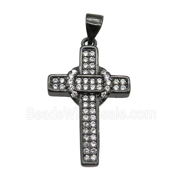 copper cross pendant paved zircon, black plated