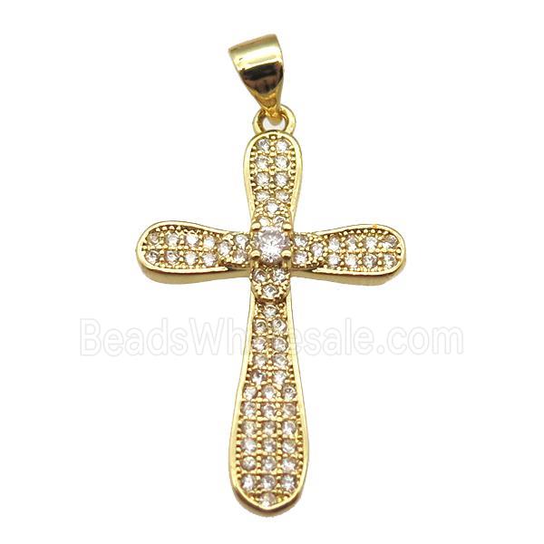 copper cross pendant paved zircon, gold plated