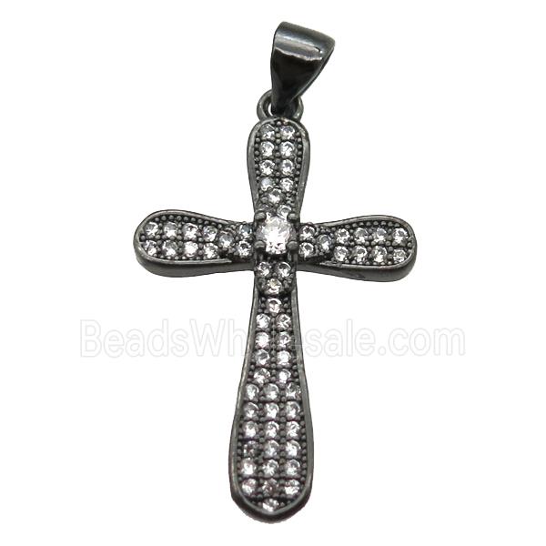 copper cross pendant paved zircon, black plated