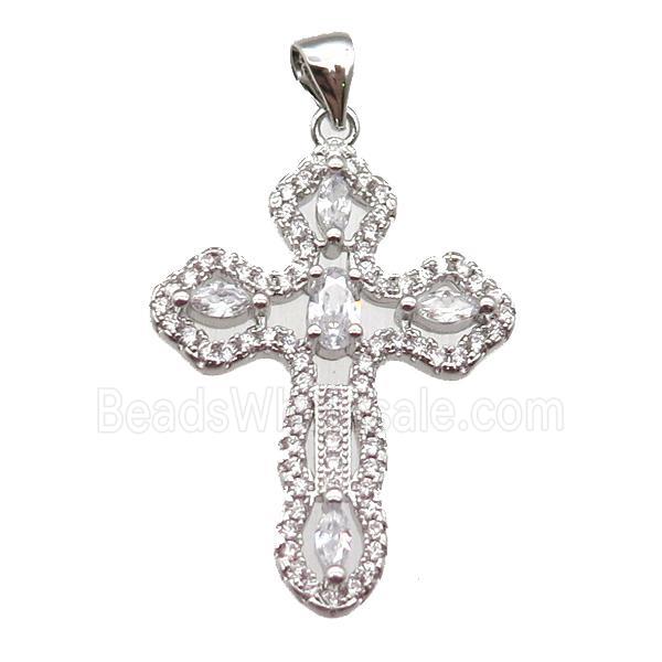 copper cross pendant paved zircon, platinum plated