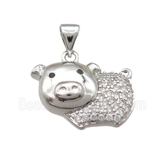 copper pig pendant paved zircon, platinum plated