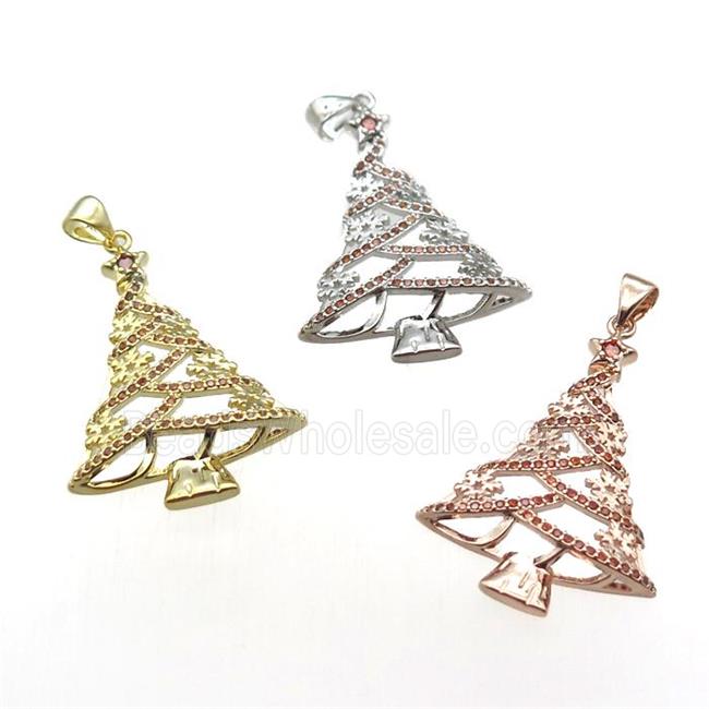 copper pendant paved zircon, Christmas Tree, mixed color