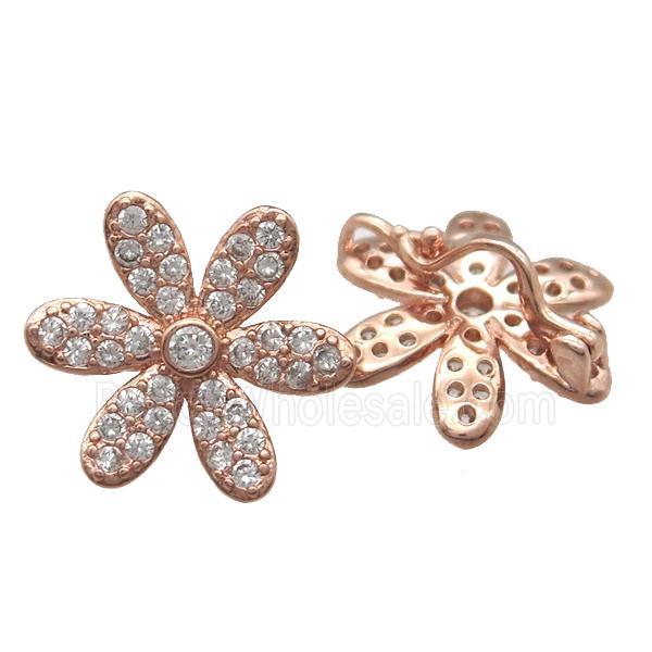 copper flower beads paved zircon, rose gold