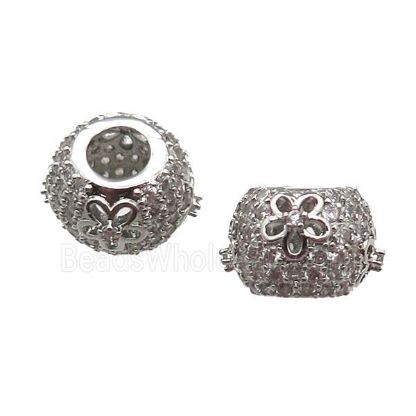 European Style copper rondelle beads paved zircon, platinum plated