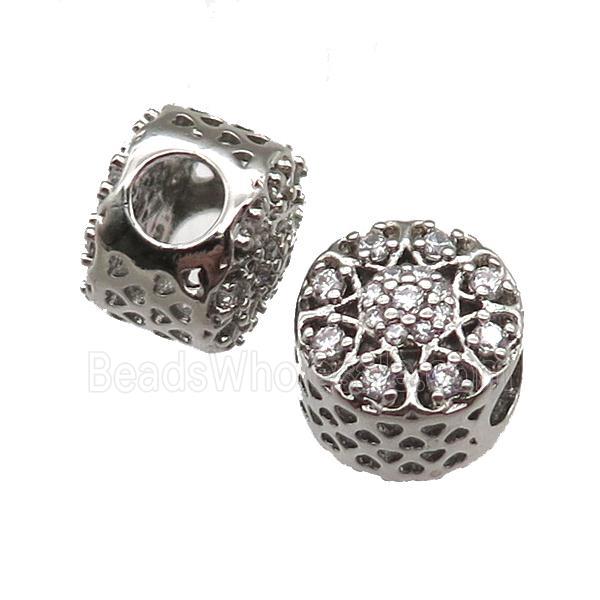 European Style copper rondelle beads paved zircon, platinum plated