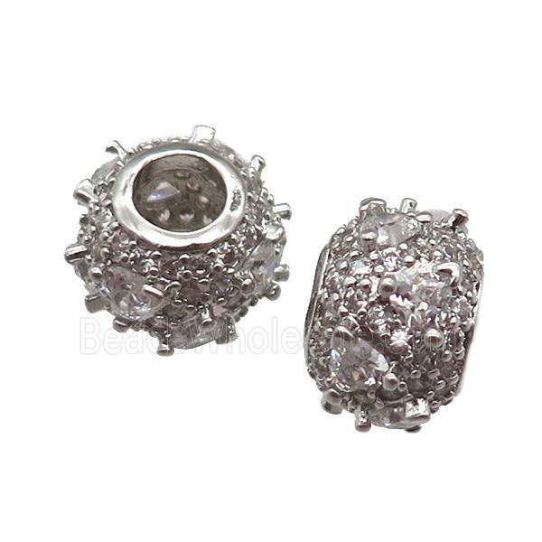 European Style copper rondelle beads paved zircon, platinum plated