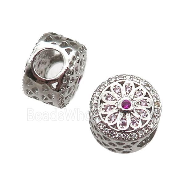 European Style copper beads paved zircon, platinum plated