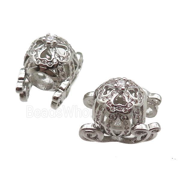 European Style copper beads paved zircon, platinum plated