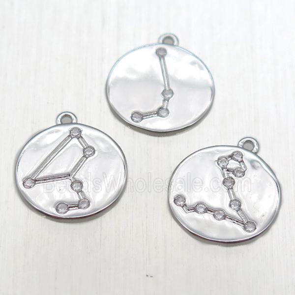 copper circle pendant paved zircon, platinum plated