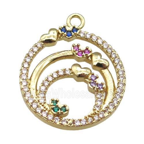 copper circle pendant paved zircon, gold plated