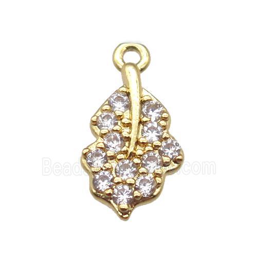 copper leaf pendant paved zircon, gold plated
