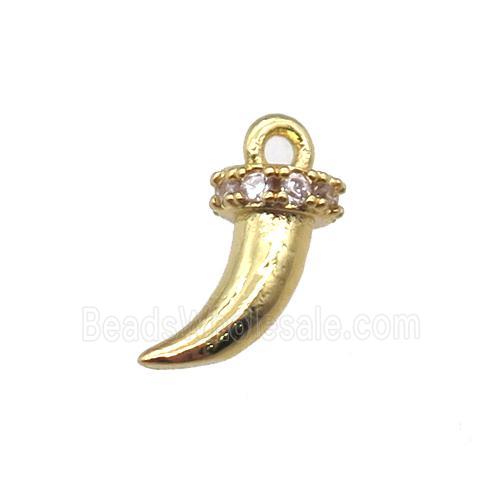 copper horn pendant paved zircon, gold plated