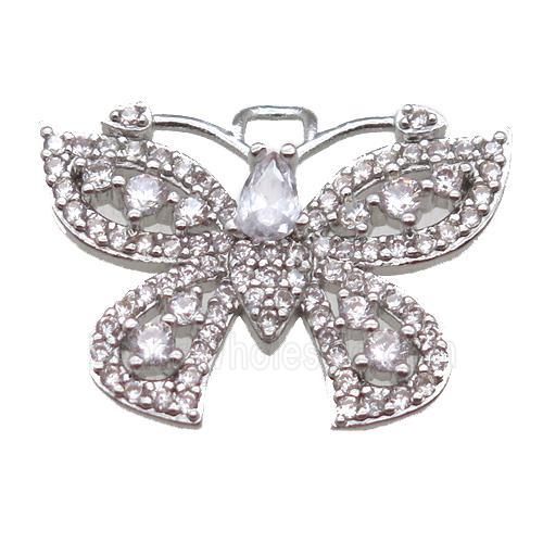 copper butterfly pendant paved zircon, platinum plated