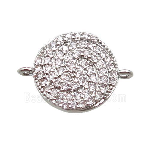 copper circle connector paved zircon, platinum plated