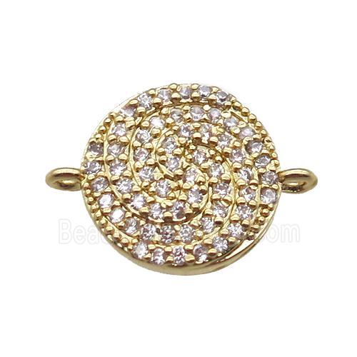 copper circle connector paved zircon, gold plated