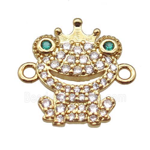 copper connector paved zircon, frog prince, gold plated