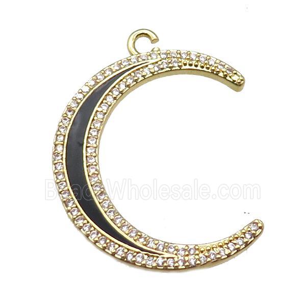 copper crescent moon pendant paved zircon, enameling, gold plated