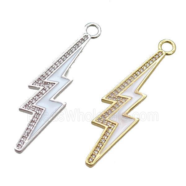 copper lightning pendant paved zircon, white enameling, mixed color