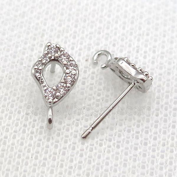 copper Studs Earring paved zircon, platinum plated