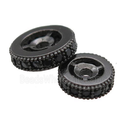 copper spacer beads paved zircon, heishi, black plated