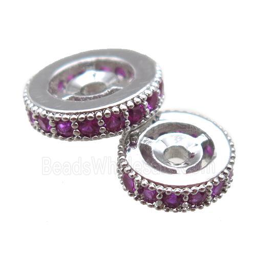 copper spacer beads paved zircon, heishi, platinum plated